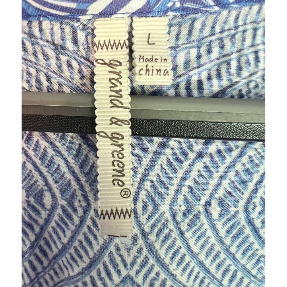 Grand & Greene Womens Blue Geometric Ikat Print V-Neck Rayon Tunic Top Large - Picture 4 of 9